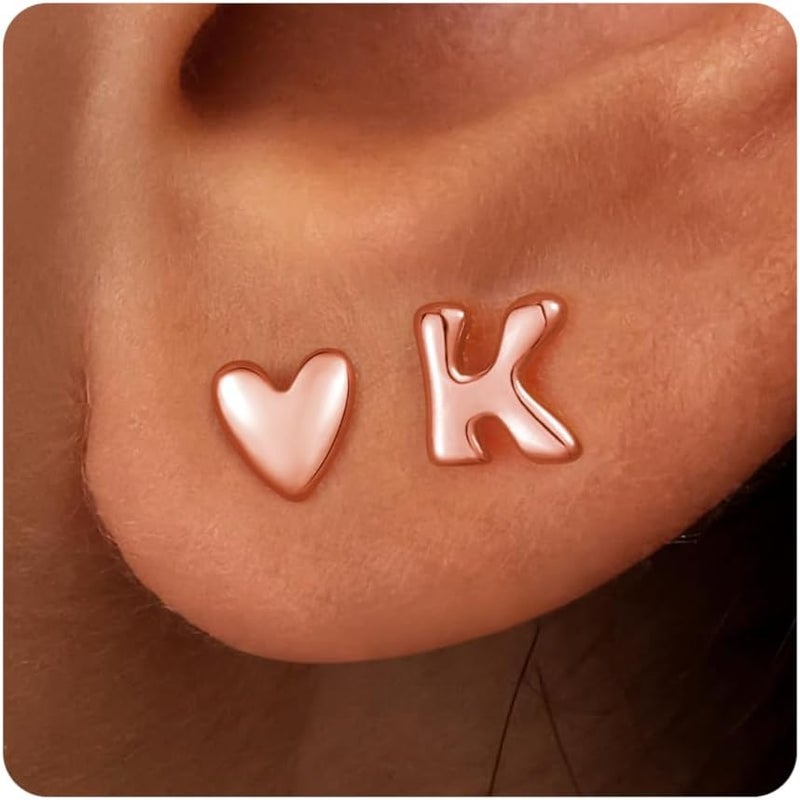 JIAOGE Valentines Day Gifts for Kids Teen Girl Jewelry - 2 Pairs S925 Sterling Silver Post Gold/Rose Gold Heart Initial Stud Earrings for Girls Teen Girl Gifts Hypoallergenic Earring for Women Jewelry - Image 1